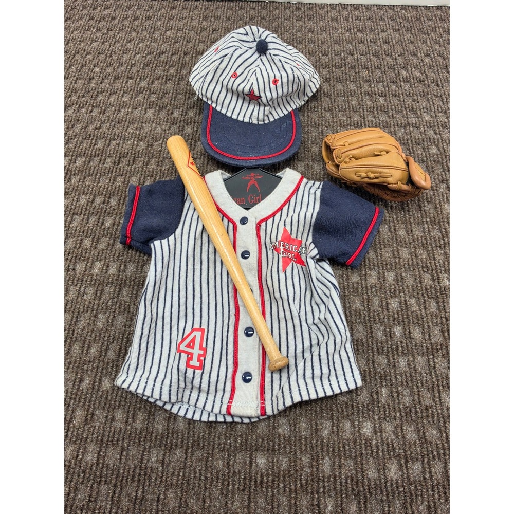 Vintage 1999 American Girl Doll Softball Uniform Set Jersey Bat Glove Hat